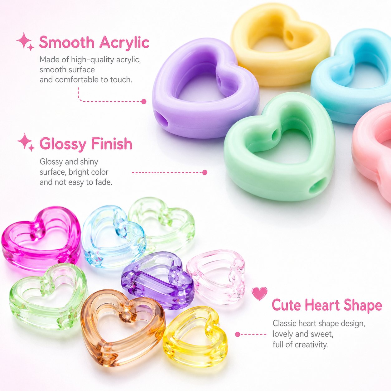 Stationery Supplier - 30Pcs Multicolor Clear Heart Acrylic Spacer
