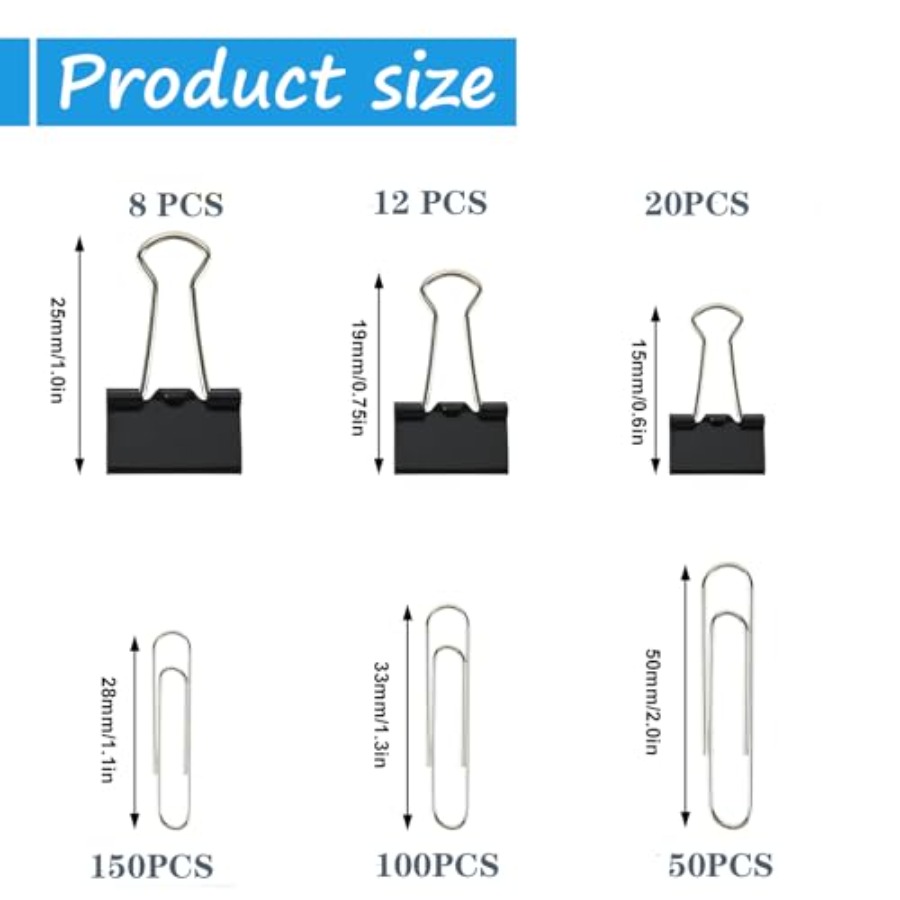 340 PCS Paper Clips and Binder - Binder Clip Assorted avaliação e preço
