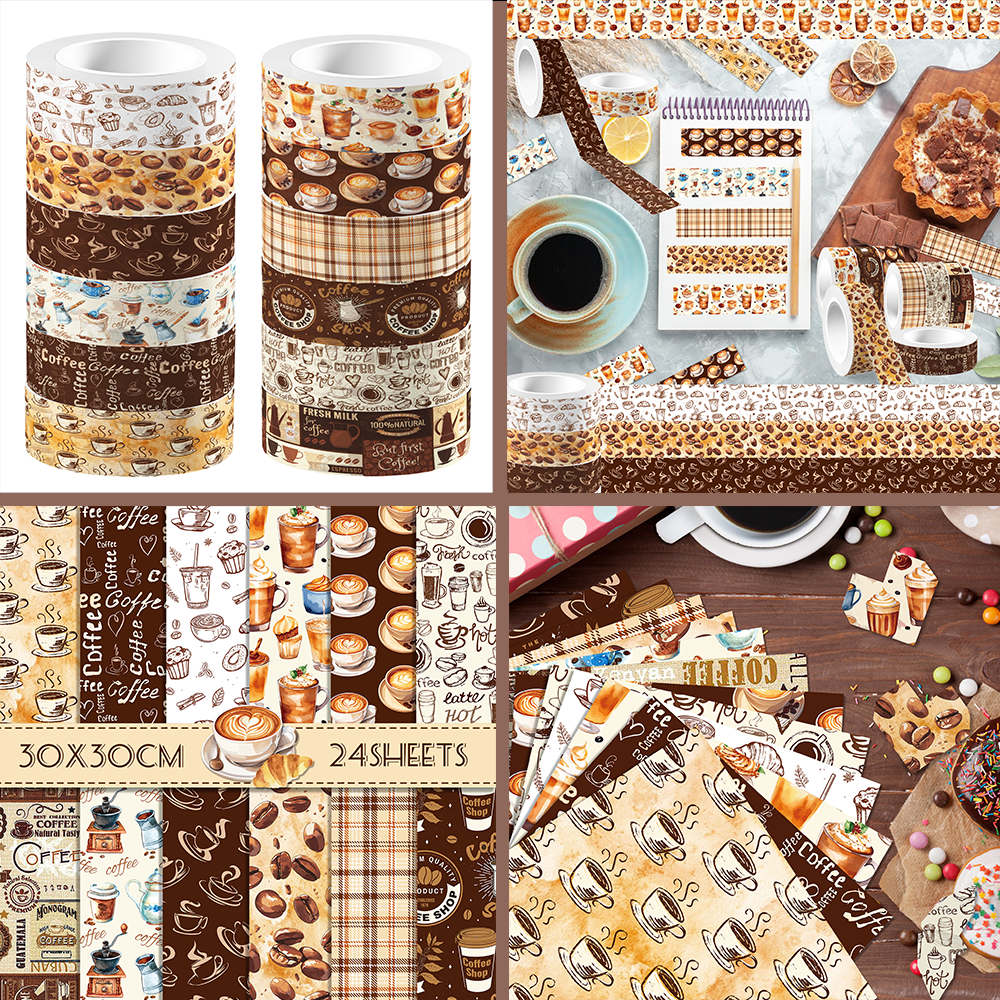 Vintage Coffee Pattern Washi T - Washi Tape Set avaliação e preço