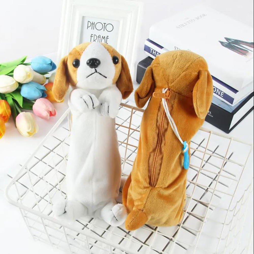 Cartoon Plush Dog Pencil Bag K - Office Supply Office Stationery Items avaliação e preço