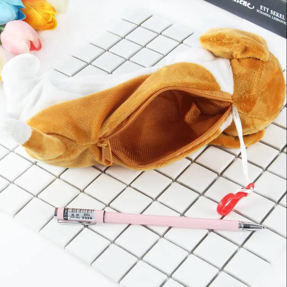Cartoon Plush Dog Pencil Bag K - Office Supply Office Stationery Items avaliação e preço