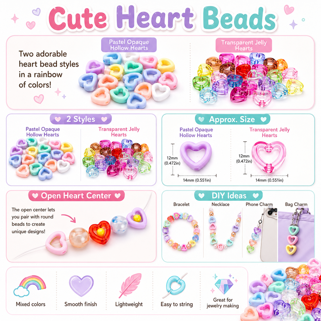 30Pcs Multicolor Clear Heart A - Stationery Supplier avaliação e preço
