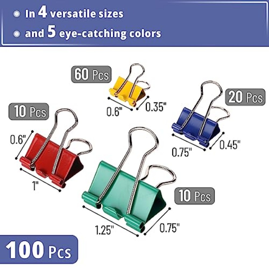 - Metal Binder Clips, 100 pcs, - Binder Clip Assorted avaliação e preço
